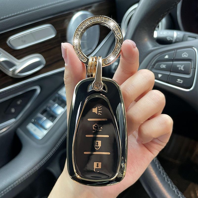 Carsine Chevrolet Car Key Case Golden Edge Black / Key case + O chain
