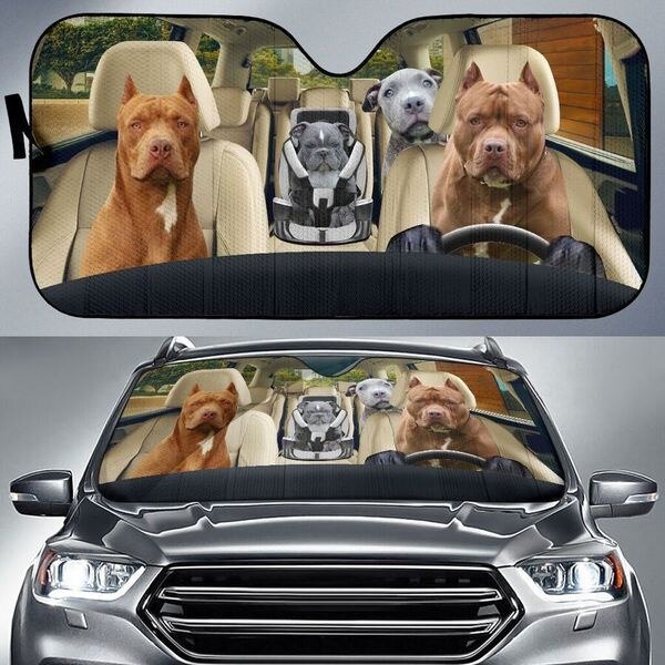 Carsine Pitbull Dog Family Car Sunshade