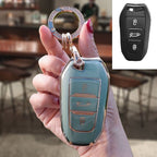 Carsine Citroen Peugeot Car Key Case Golden Edge Green / Key case + O chain