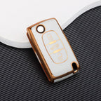 Carsine Citroen Peugeot Car Key Case Golden Edge 3 Buttons / White