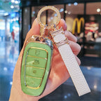 Carsine Hyundai Car Key Case Golden Edge Green / Key case + strap