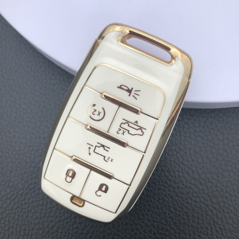Carsine Jeep Dodge Chrysler Car Key Case Golden Edge Type B / White / Key case